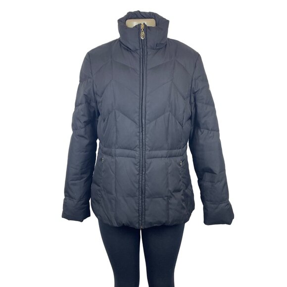 Guess Black Quilted Pattern High-neck collar Zip Up Closure Puffer Jacket Sz L - Picture 1 of 7
